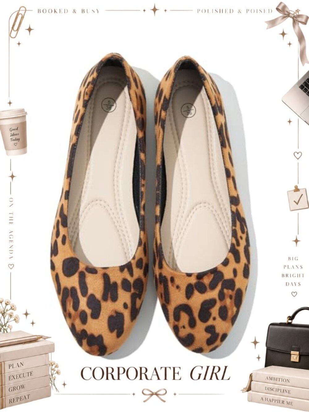 Suede Ballet Flats Round Toe Memory Foam Comfortable Dress Shoes for Work